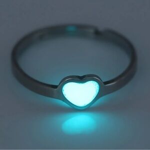 3/$25 Glow In The Dark Heart Adjustable Ring Stainless Steel Silver Tone